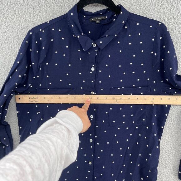 Staccato Blouse Star Print Satin Rayon Navy Blue size large - Picture 4 of 11